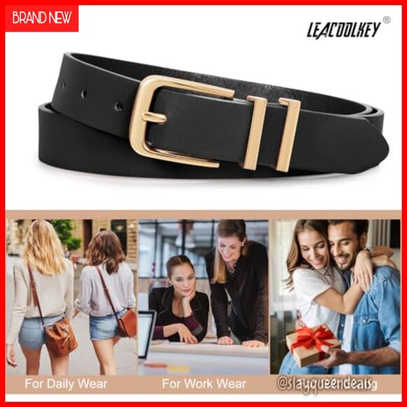 3 Pack Women\'s Faux Leather Belts Gold Buckle Dress Pants Jeans main image 6
